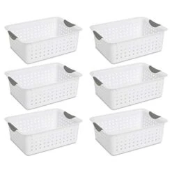 Sterilite 16248006 Medium Ultra Basket, White Basket W/ Titanium Inserts, 6-Pack