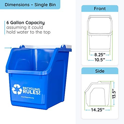 Recycling Rules 6 Gallon Stackable Recycling Bin Container In Blue, Eco-Friendly BPA-Free Handy Recycler With Handle, 4-Pack 2 Recycling Rules 6 Gallon Stackable Recycling Bin Container In Blue, Eco-Friendly BPA-Free Handy Recycler With Handle, 4-Pack - Image 2