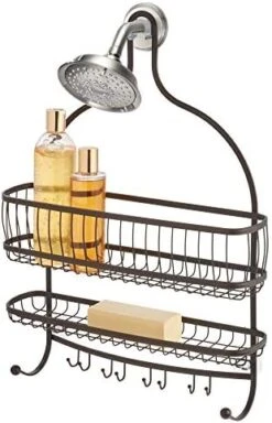 IDesign 62071 York Metal Wire Hanging Shower Caddy, Extra Wide Space For Shampoo, Conditioner, And Soap With Hooks For Razors, Towels, And More, 16" X 4" X 22", Bronze -GENERIC Shop 41qhp53pieL. AC