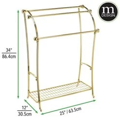 MDesign Large Standing Metal Bathroom Towel Holder Stand With Shelf - 3-Tier Towel Rack Stand For Hanging Bath, Hand, And Fingertip Towels - Towel Stand For Bathroom - Hyde Collection - Soft Brass -GENERIC Shop 41qqYEUf5dL