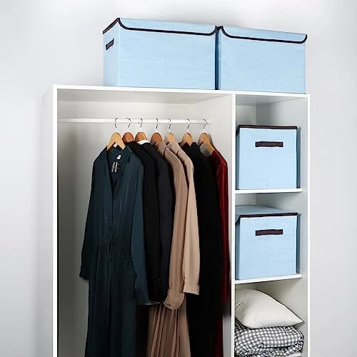 Univivi Larger Storage Cubes Foldable Storage Box With Lid, Collapsible Storage Bin Organizer Basket With Sturdy Handles For Nursery, Closet (17''-4 Pack-BLUE) 4 Univivi Larger Storage Cubes Foldable Storage Box With Lid, Collapsible Storage Bin Organizer Basket With Sturdy Handles For Nursery, Closet (17''-4 Pack-BLUE) - Image 4