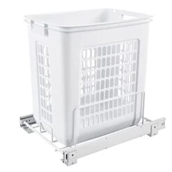 Rev-A-Shelf HPRV-15020 S Large 20-Inch Deep Cabinet Floor Steel Mounted Pullout Polymer Plastic Clothes Laundry Hamper W/Full Extension Slides, White