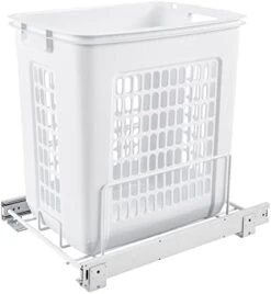 Rev-A-Shelf HPRV-15020 S Large 20-Inch Deep Cabinet Floor Steel Mounted Pullout Polymer Plastic Clothes Laundry Hamper W/Full Extension Slides, White -GENERIC Shop 41rBIVZ7XVL. AC
