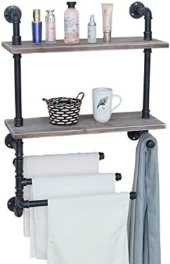 Industrial Towel Rack With 3 Towel Bar,24in Rustic Bathroom Shelves Wall Mounted,2 Tiered Farmhouse Pipe Shelving Wood Shelf,Metal Floating Shelves Towel Holder,Iron Distressed Shelf Over Toilet -GENERIC Shop 41rDwjVXEeL. AC