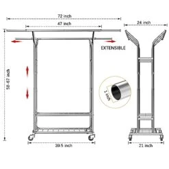 Rolling Clothes Racks For Hanging Clothes, 620lbs Load Capacity Heavy Duty Garment Rack With Wheels, Commercial Grade Double Rail Clothing Garment Racks, Adjustable Steel Clothing Rack -GENERIC Shop 41rJUhvH7RL