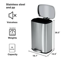 50 Liter / 13 Gallon Kitchen Trash Can With Lid, Stainless Steel Trash Can With Foot Pedal And Inner Bucket, Fingerprint-Resistant Soft Close Lid Garbage Can, Odor Proof And Hygienic, Stainless Steel -GENERIC Shop 41rbIRr6LcL