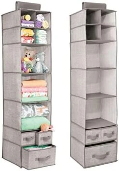 MDesign Soft Fabric Over Closet Rod Hanging Storage Organizer With 7 Shelves And 3 Removable Drawers For Child/Kids Room Or Nursery - Textured Print - 2 Pack - Gray -GENERIC Shop 41rnNyak96L. AC