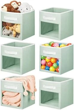 MDesign Fabric Nursery/Playroom Closet Storage Organizer Bin Box With Front Handle/Window For Cube Furniture Shelving Units, Hold Toys, Clothes, Diapers, Bibs, Jane Collection, 6 Pack, Navy Blue/White -GENERIC Shop 41s4Ow0 50L. AC