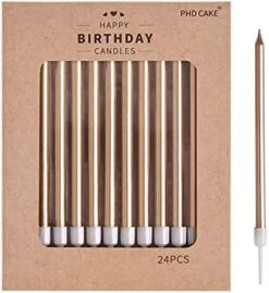 PHD CAKE 24-Count Gold Long Thin Metallic Birthday Candles, Cake Candles, Birthday Parties, Wedding Decorations, Party Candles -GENERIC Shop 41sBmoPio8L. AC