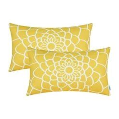 CaliTime Pack Of 2 Soft Canvas Pillow Covers Cases For Couch Sofa Home Decor Dahlia Floral Outline Both Sides Print 12 X 20 Inches Maize Yellow