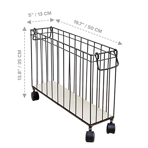 Metal Rack Storage Organizer - Wire Basket File Organizer - Magazine Holder - Metal Wire Rack Caddy W/ Wheels & Removable Liner - Slim Small Basket Storage Container, 19.7x5x13.8” Black Wire Basket 1 Metal Rack Storage Organizer - Wire Basket File Organizer - Magazine Holder - Metal Wire Rack Caddy W/ Wheels & Removable Liner - Slim Small Basket Storage Container, 19.7x5x13.8” Black Wire Basket
