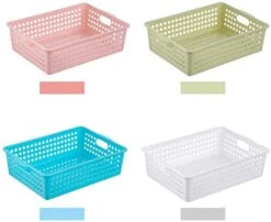 Lawei 8 Pack Plastic Storage Baskets - Colorful Paper Organizer Baskets Plastic Shelf Bins With Handles, Classroom Office File Holder For Home Office School