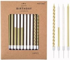 PHD CAKE 24-Count Gold Long Thin Metallic Birthday Candles, Cake Candles, Birthday Parties, Wedding Decorations, Party Candles -GENERIC Shop 41t3zjHbNcL. AC