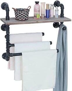 Industrial Towel Rack With 3 Towel Bar,24in Rustic Bathroom Shelves Wall Mounted,2 Tiered Farmhouse Pipe Shelving Wood Shelf,Metal Floating Shelves Towel Holder,Iron Distressed Shelf Over Toilet -GENERIC Shop 41tFKVALrHL. AC