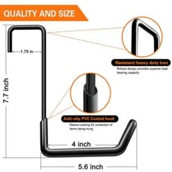 HUPBIPY Rafter Hanger Hook Garage Bike Hooks Ladder Hanger Large S Hooks For Hanging,with Non Slip Coating,for Organizing Bulk Items,Ladders,Bikes,Ropes And More Equipment (6, Black)