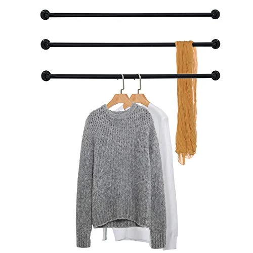 MyGift 33 Inch Matte Black Metal Corner Hanging Garment Rack, Heavy Duty Clothing Bar, Set Of 3 2 MyGift 33 Inch Matte Black Metal Corner Hanging Garment Rack, Heavy Duty Clothing Bar, Set Of 3 - Image 2