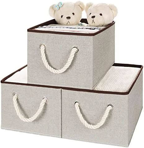 TOPIA HOME Closet Organizers And Storage Bins For Shelves, EXTRA LARGE, 3-Pack Foldable Storage Baskets For Organizing With Rope Handles, Collapsible Fabric Cube Organization Boxes, Beige, TP03Y 7 TOPIA HOME Closet Organizers And Storage Bins For Shelves, EXTRA LARGE, 3-Pack Foldable Storage Baskets For Organizing With Rope Handles, Collapsible Fabric Cube Organization Boxes, Beige, TP03Y - Image 7