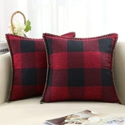 DecorUhome Set Of 2 Throw Pillow Covers, Farmhouse Buffalo Plaid Check Decorative Pillow Covers For Bed Couch Sofa, 18x18 Inches, Cream White And Beige -GENERIC Shop 41tmLA7hZ5L. AC