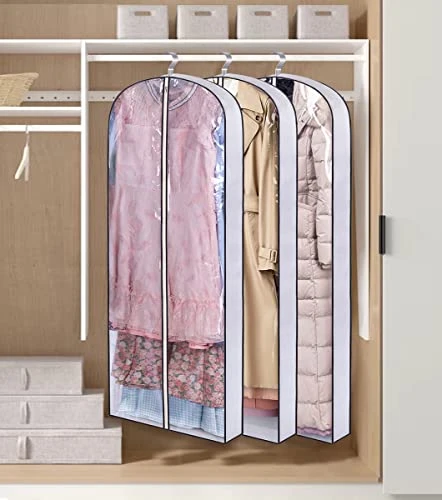 AOODA 65" Long Dress Garment Bags For Closet Storage, 4" Gusseted Clear Hanging Clothes Cover For Gowns, Coats (3 Packs) 4 AOODA 65" Long Dress Garment Bags For Closet Storage, 4" Gusseted Clear Hanging Clothes Cover For Gowns, Coats (3 Packs) - Image 4