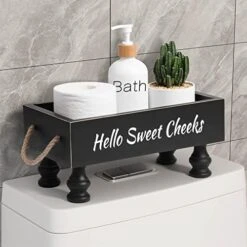 BS-VOG Bathroom Decor Box, Raised Wood Toilet Tank Basket For Toilet Paper With Funny Signs On 2 Sides For Back Of Toilet, Farmhouse Tank Topper Storage Organizer Tray For Rustic Home Decor (Black) 13 BS-VOG Bathroom Decor Box, Raised Wood Toilet Tank Basket For Toilet Paper With Funny Signs On 2 Sides For Back Of Toilet, Farmhouse Tank Topper Storage Organizer Tray For Rustic Home Decor (Black) -GENERIC Shop 41u1md JxL. AC