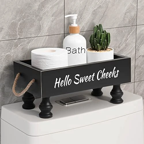 BS-VOG Bathroom Decor Box, Raised Wood Toilet Tank Basket For Toilet Paper With Funny Signs On 2 Sides For Back Of Toilet, Farmhouse Tank Topper Storage Organizer Tray For Rustic Home Decor (Black) 6 BS-VOG Bathroom Decor Box, Raised Wood Toilet Tank Basket For Toilet Paper With Funny Signs On 2 Sides For Back Of Toilet, Farmhouse Tank Topper Storage Organizer Tray For Rustic Home Decor (Black) - Image 6
