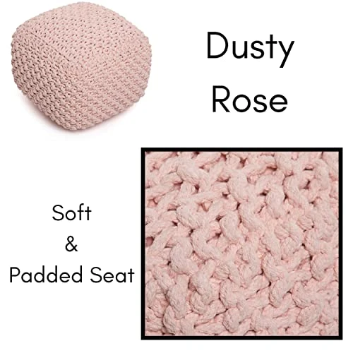 BIRDROCK HOME Square Pouf Footstool Ottoman - Dusty Rose - Knit Bean Bag Floor Chair - Cotton Braided Cord - Great For The Living Room, Bedroom And Kids Room - Small Furniture 5 BIRDROCK HOME Square Pouf Footstool Ottoman - Dusty Rose - Knit Bean Bag Floor Chair - Cotton Braided Cord - Great For The Living Room, Bedroom And Kids Room - Small Furniture - Image 5