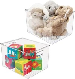 MDesign Deep Plastic Home Storage Organizer Bin With Built-in Handles For Cube Furniture Shelving In Office, Closet, Cabinet, Bedroom, Bathroom, Nursery, Dorm - Ligne Collection - 2 Pack - Clear -GENERIC Shop 41uWIxk0XL. AC