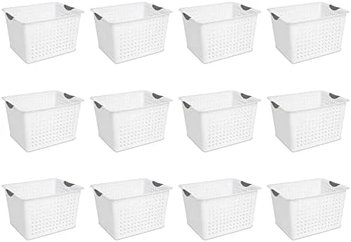 Sterilite Medium Ultra Ventilated Open Top Plastic Storage Organizer Basket With Gray Contoured Carrying Handles, White (24 Pack) 11 Sterilite Medium Ultra Ventilated Open Top Plastic Storage Organizer Basket With Gray Contoured Carrying Handles, White (24 Pack) - Image 11
