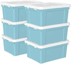 Cetomo 35L*4 Plastic Storage Box, Tote Box,Organizing Container With Durable Lid And Secure Latching Buckles, Stackable And Nestable, 4Pack, Blue With Buckle -GENERIC Shop 41us5WHktNL. AC