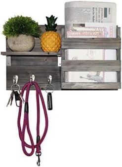 Spiretro Wall-Mounted Key Hooks Holder And Mail Sorter - Rustic Wood Grey - Entryway Organizer For Letters, Leashes, And Purses - Home Decorative Floating Shelf, 16.5” W X 9.75" H X 4.5” D -GENERIC Shop 41uySoCLjkL. AC