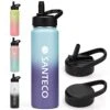 SANTECO Water Bottle 24 Oz, Vacuum Insulated Stainless Steel Bottle With Straw Handle Lid, Leakproof Bottles, Wide Mouth Easy Clean, Keep Drinks Hot & Cold For Gym, Camping, Hiking, Blue Purple