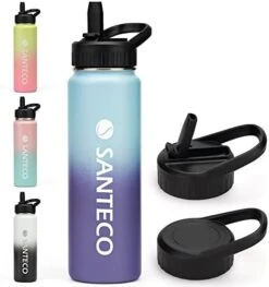 SANTECO Water Bottle 24 Oz, Vacuum Insulated Stainless Steel Bottle With Straw Handle Lid, Leakproof Bottles, Wide Mouth Easy Clean, Keep Drinks Hot & Cold For Gym, Camping, Hiking, Blue Purple -GENERIC Shop 41vYRznxqIL. AC