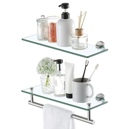 16-Inch Glass Shelves For Bathroom, Bathroom Shelf Tempered Glass 2 Pack Wall Mount SUS 304 Stainless Steel Brushed Finish, A2022S41-2-C1 1 16-Inch Glass Shelves For Bathroom, Bathroom Shelf Tempered Glass 2 Pack Wall Mount SUS 304 Stainless Steel Brushed Finish, A2022S41-2-C1