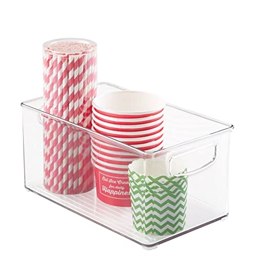 MDesign Plastic Kitchen Organizer - Storage Holder Bin With Handles For Pantry, Cupboard, Cabinet, Fridge/Freezer, Shelves, Counter - Holds Canned Food, Snacks - Ligne Collection - 4 Pack - Clear 4 MDesign Plastic Kitchen Organizer - Storage Holder Bin With Handles For Pantry, Cupboard, Cabinet, Fridge/Freezer, Shelves, Counter - Holds Canned Food, Snacks - Ligne Collection - 4 Pack - Clear - Image 4