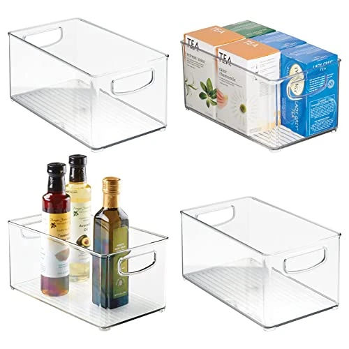 MDesign Plastic Kitchen Organizer - Storage Holder Bin With Handles For Pantry, Cupboard, Cabinet, Fridge/Freezer, Shelves, Counter - Holds Canned Food, Snacks - Ligne Collection - 4 Pack - Clear 1 MDesign Plastic Kitchen Organizer - Storage Holder Bin With Handles For Pantry, Cupboard, Cabinet, Fridge/Freezer, Shelves, Counter - Holds Canned Food, Snacks - Ligne Collection - 4 Pack - Clear