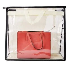Vercord Clear PVC Handbag Dust-Free Cover Moistureproof Purse Storage Bag Organizer With Handle Zipper Space-Save Holder For Closet Beige XXL