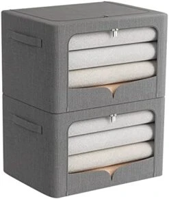 2 Pack Clothes Storage Bins - Stackable Metal Frame Storage Box Foldable Linen Fabric Box Organizer With Carrying Handles And Clear Window (Beige, 15.7X 11.8X 11.7 Inch) 21 2 Pack Clothes Storage Bins - Stackable Metal Frame Storage Box Foldable Linen Fabric Box Organizer With Carrying Handles And Clear Window (Beige, 15.7X 11.8X 11.7 Inch) -GENERIC Shop 41x2u22xuGL. AC