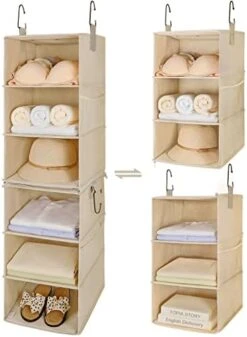 TOPIA HOME 6-Shelf Hanging Closet Organizer, Two Separable 3-Tier Thickened Fabric Hanging Closet Shelves With Mesh Pockets, Collapsible Closet Organizers And Storage Organization, Beige -GENERIC Shop 41x7zWR5 WL. AC