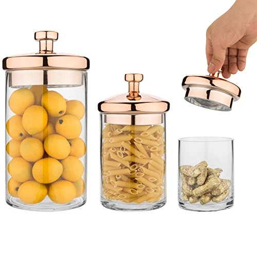 MyGift 6 Piece Clear Glass Apothecary Jar Set With Copper Lid - Decorative Kitchen And Bath Storage Canisters, Wedding Centerpiece Jars, Candy Buffet With Lids 4 MyGift 6 Piece Clear Glass Apothecary Jar Set With Copper Lid - Decorative Kitchen And Bath Storage Canisters, Wedding Centerpiece Jars, Candy Buffet With Lids - Image 4