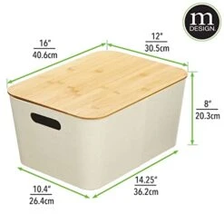 MDesign Modern Fabric Covered Basket With Lid - Stacking Decorative Storage Bin Box With Bamboo Cover For Closet, Living Room, Kitchen, Office Shelf - Holders For Clothing/Accessories, 2 Pack, Cream -GENERIC Shop 41xQwqVJgVL