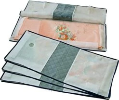 Astro 001-17 Kimono Storage Bag, White X Gray, Activated Carbon Deodorizing, 3 Way Opening, Set Of 4, Transparent Window, Non-woven Fabric, Zipper Type