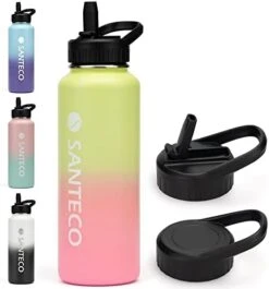 SANTECO Water Bottle 24 Oz, Vacuum Insulated Stainless Steel Bottle With Straw Handle Lid, Leakproof Bottles, Wide Mouth Easy Clean, Keep Drinks Hot & Cold For Gym, Camping, Hiking, Blue Purple -GENERIC Shop 41xZwXRKpwL. AC