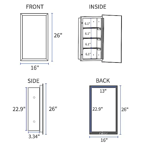 HESONTH FOMAYKO Bathroom Medicine Cabinet, Rectangular Beveled Frameless Mirror Cabinet,16×26 Inch Wall Mounted Cabinet For Bathroom Toilet Kitchen,Recess Or Surface Mount Installation 3 HESONTH FOMAYKO Bathroom Medicine Cabinet, Rectangular Beveled Frameless Mirror Cabinet,16×26 Inch Wall Mounted Cabinet For Bathroom Toilet Kitchen,Recess Or Surface Mount Installation - Image 3