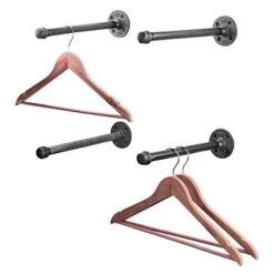 PIPE DECOR Industrial Pipe Wall Mounted Clothing Rack, Commercial Or Residential Wardrobe Clothes Display, Heavy Duty Rustic Vintage Steel Grey Black Metal Garment Bracket Frame, 4 X 12 Brackets