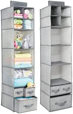 MDesign Soft Fabric Over Closet Rod Hanging Storage Organizer With 7 Shelves And 3 Removable Drawers For Child/Kids Room Or Nursery - Textured Print - 2 Pack - Gray -GENERIC Shop 41yNPtun4RL. AC