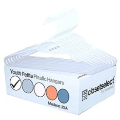 30 Pk Youth Petite Plastic Hangers For Children Clothes Sizes 8 To 14, Petite, Teen, Preteen, Junior, 30 Pack (White)