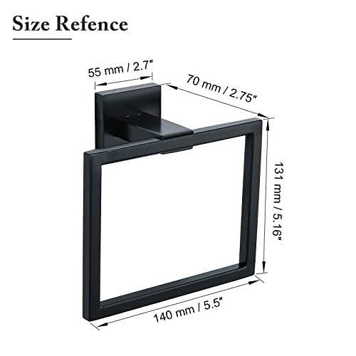 Matte Black Towel Ring Bathroom Hand Towel Holder Stainless Steel Square Towel Hangers Wall Mounted 4 Matte Black Towel Ring Bathroom Hand Towel Holder Stainless Steel Square Towel Hangers Wall Mounted - Image 4