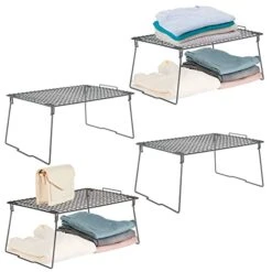 MDesign Metal Stackable Storage Shelf - Closet, Cabinet, Countertop 2-Tier Raised Organizer - For Bedrooms, Bathrooms, Entryways, Hallways - 4 Pack - Graphite Gray