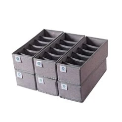 Qozary 6 Pack Sock Underwear Drawer Organizer Dividers, Collapsible Cabinet Closet Storage Boxes For Clothes, Socks, Lingerie, Underwear, Tie, Belt, Baby, Bedroom