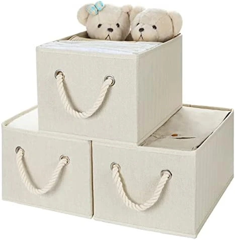 TOPIA HOME Closet Organizers And Storage Bins For Shelves, EXTRA LARGE, 3-Pack Foldable Storage Baskets For Organizing With Rope Handles, Collapsible Fabric Cube Organization Boxes, Beige, TP03Y 12 TOPIA HOME Closet Organizers And Storage Bins For Shelves, EXTRA LARGE, 3-Pack Foldable Storage Baskets For Organizing With Rope Handles, Collapsible Fabric Cube Organization Boxes, Beige, TP03Y - Image 12